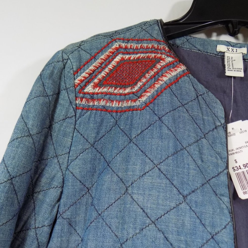 XXI Los Angeles Quilted Denim Open Front Jacket Size Small NWT - Picture 4 of 8